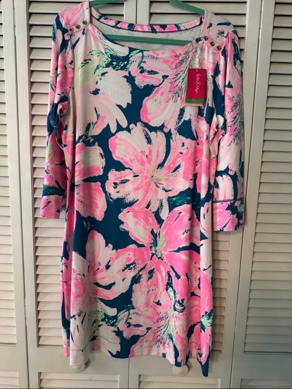Lilly Pulitzer Pink, Teal & White Floral Midi Shift Dress size XL